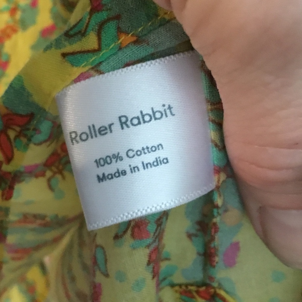 Roller Rabbit Yellow Striped Floral Split-Neck Tunic - Picture 2 of 4